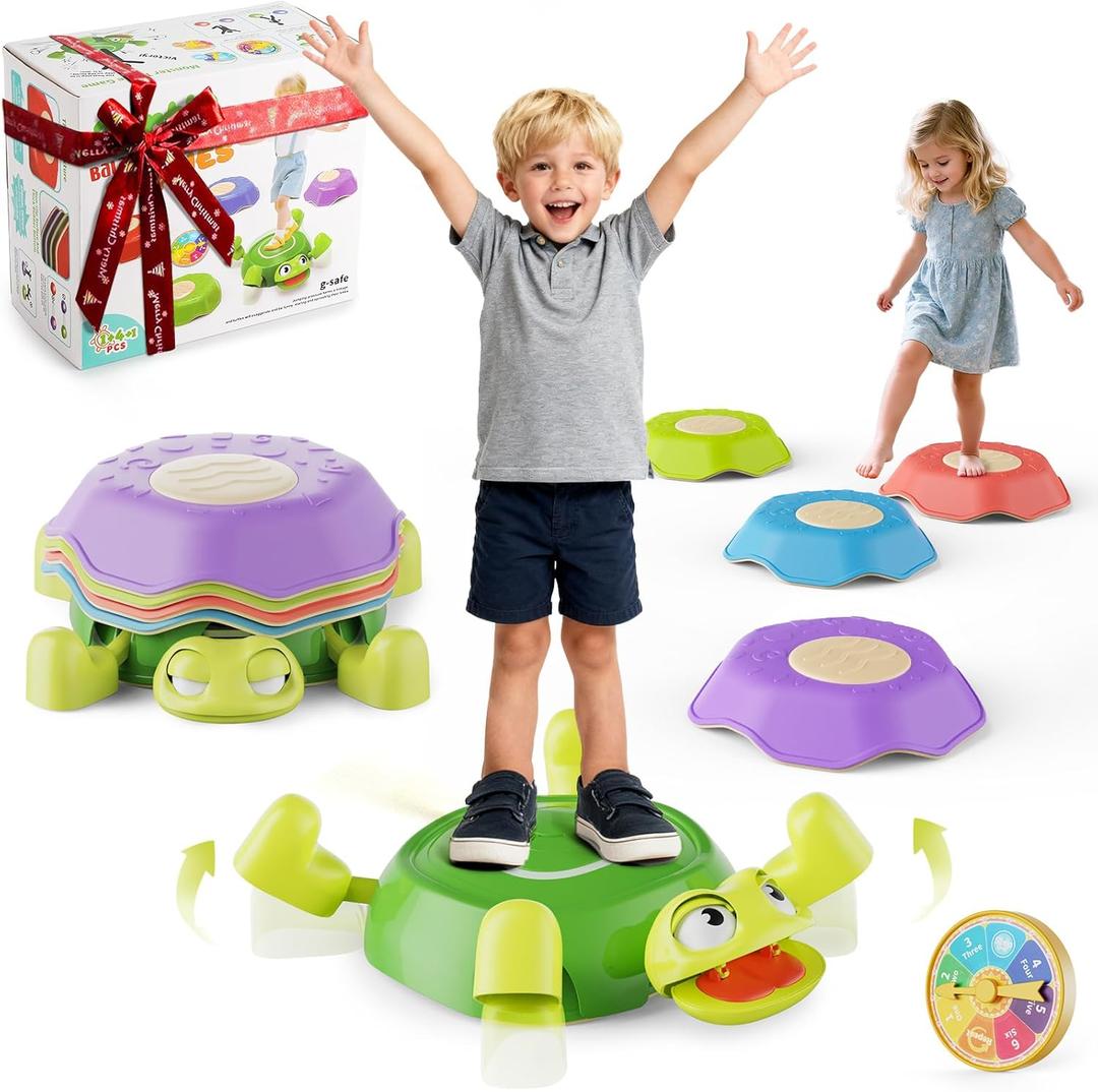 Stepping Stones for Kids & Toddlers 3-5, 6Pcs Non-Slip Sensory Toys & Obstacle Course for Indoor Outdoor Play, Develops Motor Skills, Balance & Coordination, Ideal Christmas & Birthday Gifts (Green)