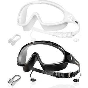 Aegend New Adult Wide View Swim Goggles, Anti-Fog/UV No Leak Swimming Goggles with Ear Plugs for Men & Women