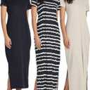Real Essentials 3 Pack Womens Casual Short Sleeve Maxi T-Shirt Dress with Slit (XL)