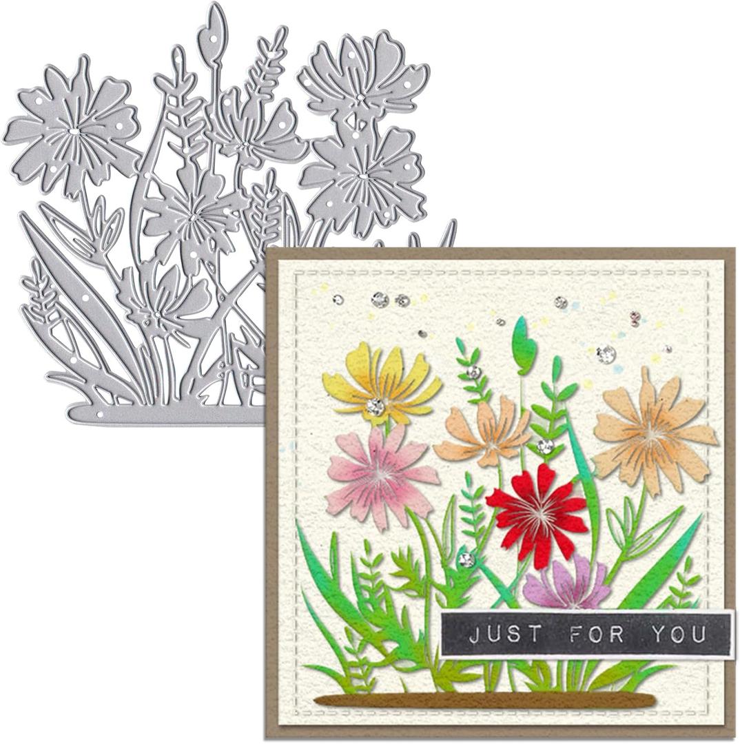 Flower Leaves Metal Cutting Dies for Card Making, Floral Background Die Cuts Carbon Steel Embossing Stencil Template Cutting Tools for DIY Scrapbooking Paper Card Photo Album Craft Supplies