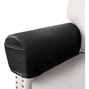 Leather Look Couch Arm Covers Set of 2 Armrest Covers for Sofa Chair Arm Protectors Stretch Armchair Slipcovers with Pockets Washable Spandex Fabric (Medium, Black)