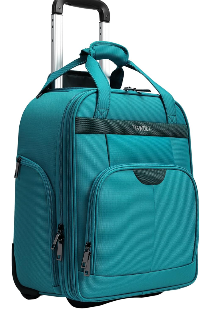Personal Item 16-Inch Underseat Carry on Luggage With Wheels Lightweight Wheeled Underseater under seat bags for airplanes Upright 2 Wheel,Boy and Girl,Teal Green