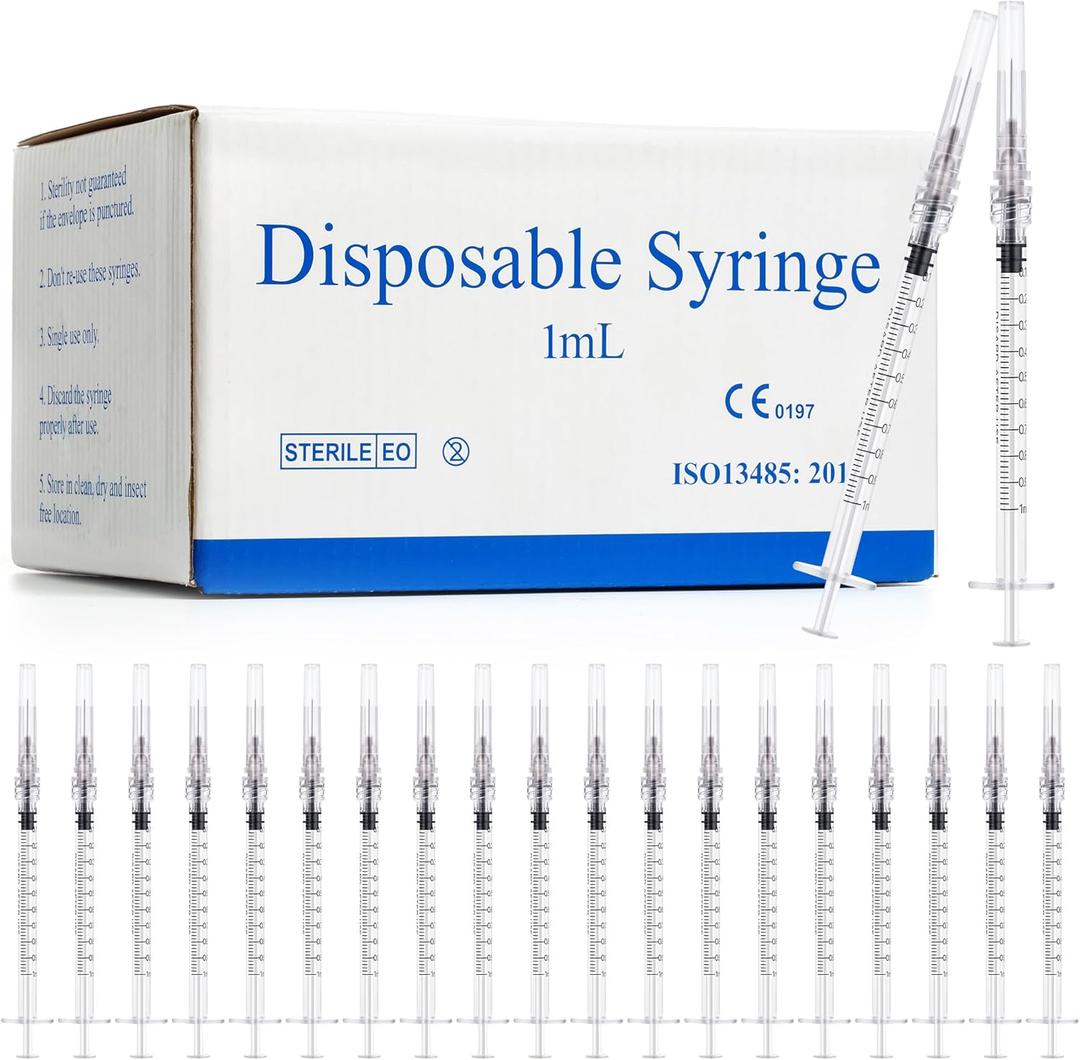 100 Pack 1ml Syringes with Needle - 27G 1/2 inch Disposable 1cc Luer Lock Syringe for Scientific Lab Use, Sterile Individually Wrapped