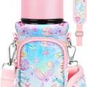 Water Bottle Carrier with Strap - Insulated Kids Water Bottle Holder for Boys Girls Bottle Bag for 10-18Oz (Pink Fishtail)