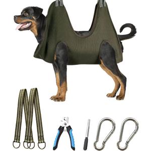 10 in 1 Pet Grooming Hammock Harness with Nail Clippers/Trimmer, Nail File, Comb,Dog Nail Hammock, Dog Grooming Sling for Nail Trimming/Clipping (XXL/Under 120lb, Khaki Green) (XXL/under 80lb)