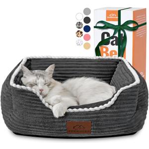 Cat Dog Bed for Pets, Rectangle Pet Bed Gift for Puppy and Kitten, Machine Washable Calming Fluffy Pet Couch Sofa for Indoor Outdoor, Portable Soft Cat Bed with Non-Slip Bottom (Small, Dark Grey)