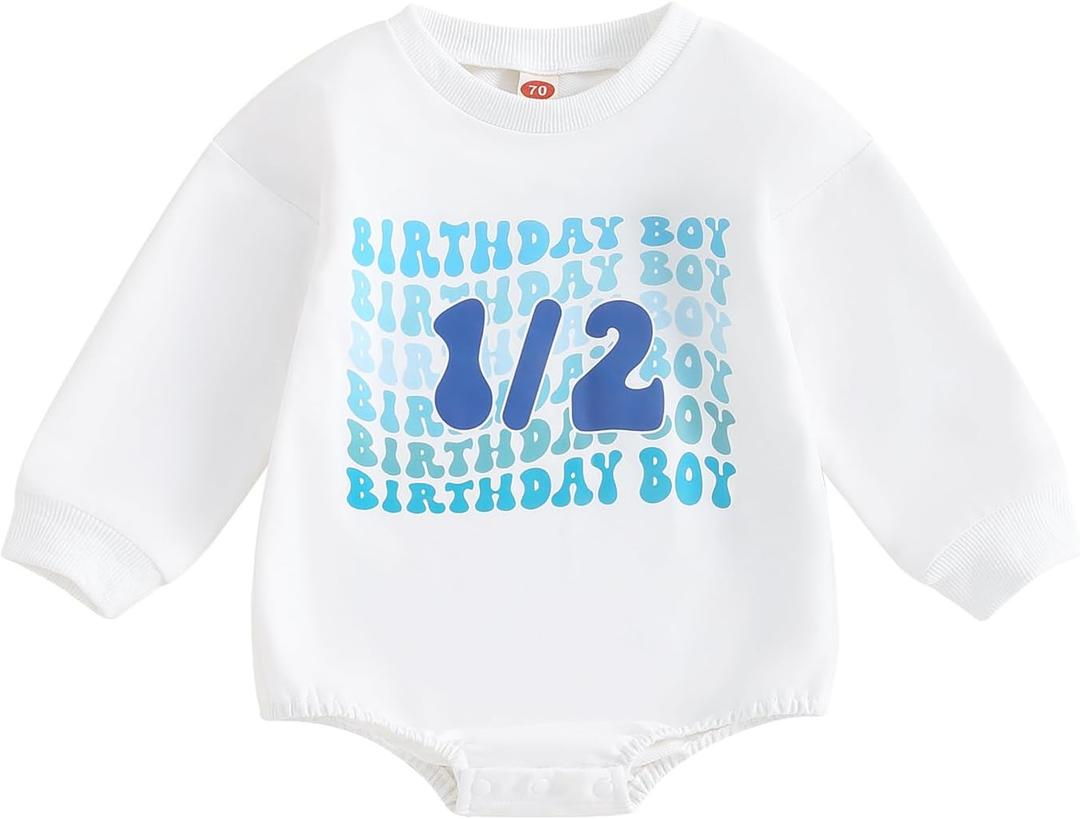 Lamuusaa Baby Girl Boy Half Birthday Outfit 1/2 Birthday Girl/Boy Romper Sweatshirt Oversized Shirts Fall Clothes (6-12 Months, Blue)