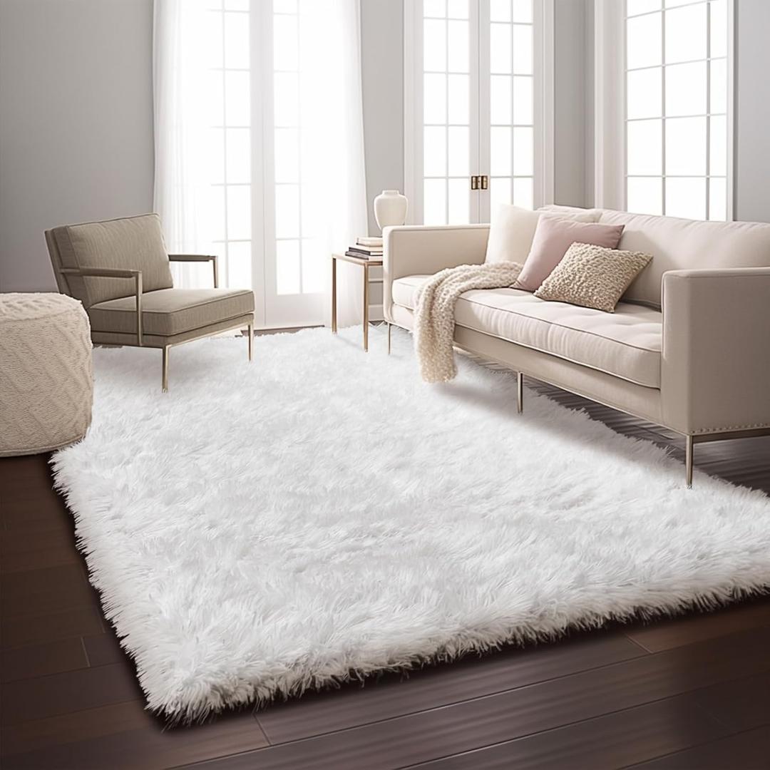 Ophanie 5x8 Rugs for Living Room, White, Large Fluffy Fuzzy Plush Shag Shag Comfy Soft Non-Slip Indoor Floor Carpet, for Kids Boys Girls Dorm Room, Bedroom, Playroom Home Decor Aesthetic