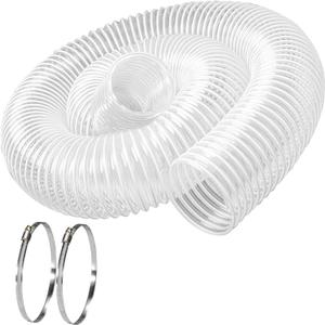 5" x 10' PVC Dust Collection Hose, Flexible Heavy PVC Fume Collection Hose with Carbon Steel Wire Coil, Puncture Resistant Clear PVC Fume Collection Hose for Dust Collectors