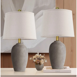 21'' Set of 2 Farmhouse Ceramic Table Lamps for Living Room Bedroom, Nightstand Rustic Brown Desk Lamp for Bedside End Table Entryway, 2 LED Bulbs Included