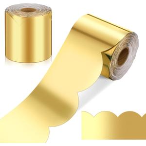 Ecally 65.6 ft Gold Scalloped Bulletin Board Borders Decoration for Classroom Shine Scalloped Decorative Bulletin Board Borders Trim Roll Poster Decor for Back to School Office Home Wall DIY Decor