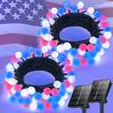2-Pack 80 LED Red White and Blue Solar String Lights Outdoor - Waterproof 39FT Globe LED Solar Patriotic American Flag Lights with 8 Modes, 4th of July Decorations for Independence Day Memorial Day