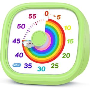HIPPIH Visual Timer for Kids - 60 Minute Pomodoro Timers for Classroom Kitchen Office, Countdown Kids Timer Clock with Rainbow Disk, Desk Time Management Tool for Toddler with Silent Operation, Green