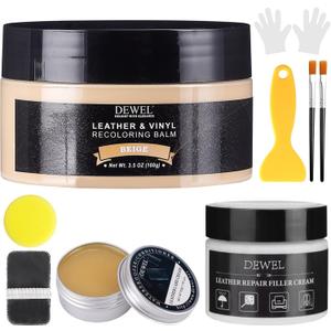 Beige Leather Recoloring Balm, With Leather Filler and beeswax, Leather Repair Kit for Furniture & car interior, Leather Color Restorer, Leather conditioner for Couches, furniture salve for leather, 1 Pack