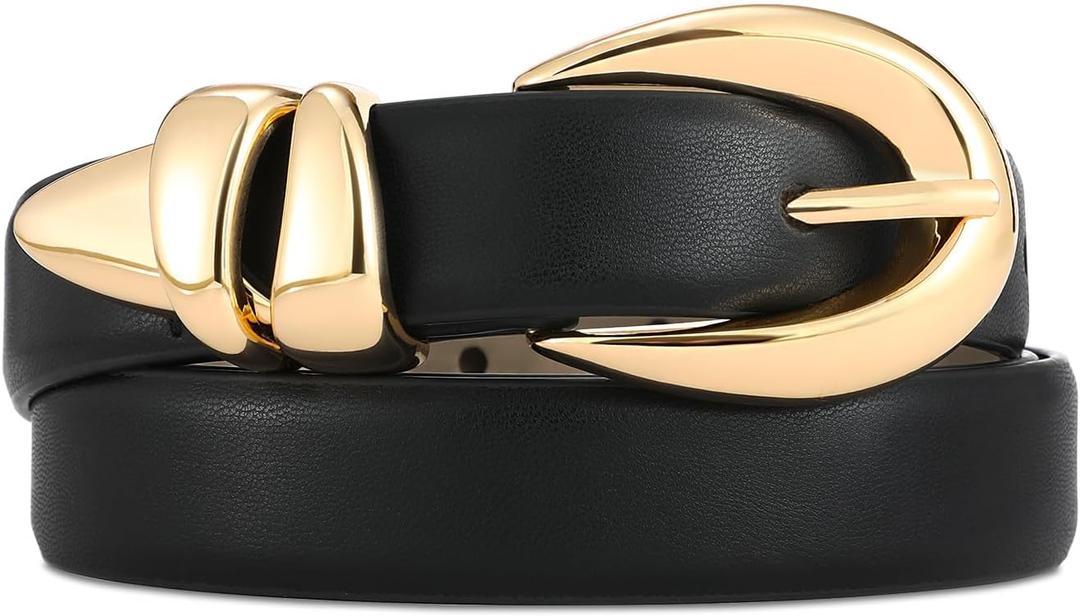 RISANTRY Leather Belt for Women Stylish Design with Gold Buckle Ladies Black Belt Perfect for Jeans Dresses (Black)