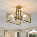 ZGLAOJT 4-Lights Ceiling Light Gold Light Fixture Industrial Flush Mount Ceiling Light Farmhouse Chandelier Lighting for Kitchen Island Dining Room Bedroom Foyer Hallway