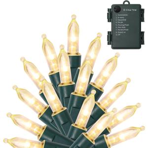 WATERGLIDE 50 LED Outdoor Christmas Lights, 16 FT Battery Operated Mini String Lights with 8 Modes & Timer, Xmas Tree Lights Waterproof for Patio Garden Party Wedding Holiday Decor, Warm White