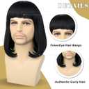 Bettecos Unisex Black Wig with Bangs Short Straight Black Bob Wig for Mens Halloween Costumes Cosplay Party (Black)