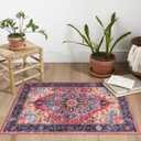 SIILOOM 2x3 Vintage Washable Rug, Red Soft Area Rug for Entryway, Boho Non-Slip Indoor Door Mat, Low-Pile Kitchen Rugs, Floor Carpet for Entrance Kitchen Bedside Farmhouse
