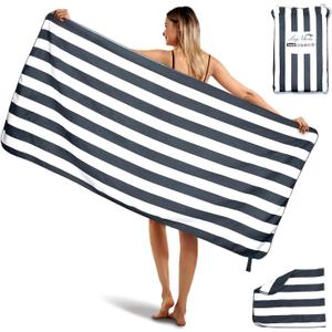 2-Pack Microfiber Beach Towels Set (63"x31.5" + 31.5"x16") | Oversized Quick Dry Sand Free Travel Towel for Beach Pool Gym Camping (Navy Blue)