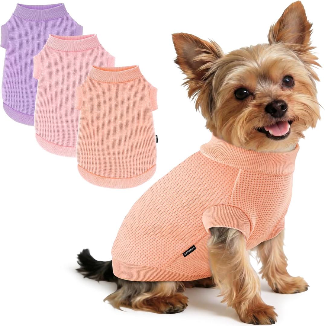 3 Pack Dog Shirt for Small Supplies Functional Waffle Dog Clothes Warm Soft Sweatshirt Outfit for Dogs Cats Pet Apparel, S (Back: 11.8",Chest: 15.7", 5.5-10Ibs)