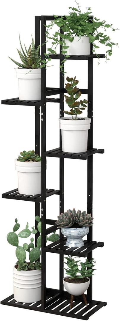 Laiensia Bamboo Plant Stand Rack 6 Tier,Multiple Stand Holder Shelf Rack, Indoor&Outdoor Planter Display Shelves for Patio Garden, Living Room, Corner Balcony and Bedroom,Black