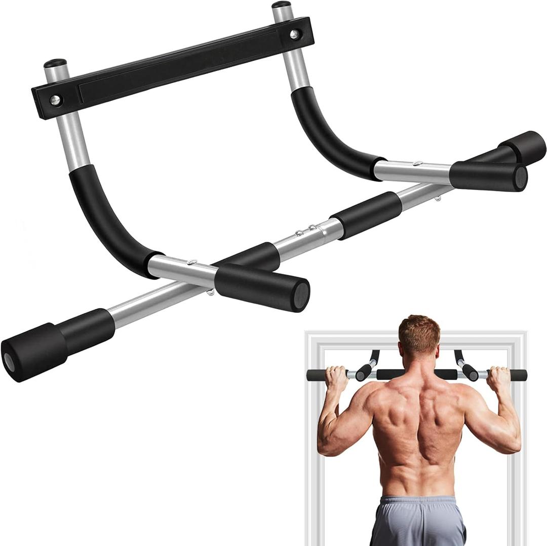 Pull Up Bar for Doorway, Upgrade Chin up Bar for Doorway Without Screws, Portable Strength Training Door Frame Pull-up Bars, Door Workout Bar with Foam Grips for Home (Silver)
