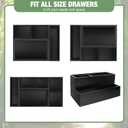 Bamboo Drawer Organizer,5 PCS Black Silverware Tray&Desk Organizers and Storage,Cabinet Divider With Removable Bathroom Organization for Kitchen,Utensils,Junk,Office,Makeup
