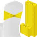 Hahafelt 100 Pcs Spandex Chair Sashes Bows with Rhinestone Ring Buckle Slider Elastic Universal Bowknot Chair Cover Bands Ties for Wedding Banquet Ceremony Event Party Decoration(Lemon Yellow)