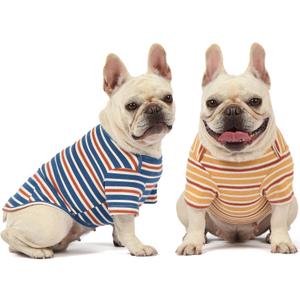 Dog Shirts Cotton Striped T-Shirt, Summer Pet Clothes for Small Dogs, 2-Pack Soft Puppy Apparel Cat Tee, Breathable Stretchy, Blue Yellow M