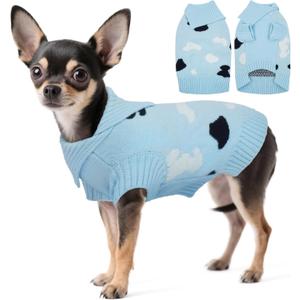 Kuoser XS Dog Sweater for Teacup Puppies | Foldable High Neck Warm Chihuahua on Morning Walks, Snuggly Knit with Easy-On Sleeve Holes, Blue XS (XS (Chest: 11.8'' / 30cm))