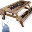 Picnic Table Cover with Bench Covers Elastic Edges, Wooden Camper Fitted Table Cover, Outdoor Patio Camping Essentials 72 Inch 3PCS, Waterproof Camping Fitted Tablecloth with Drawstring Bag