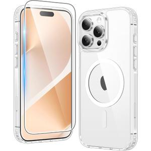FNTCASE for iPhone 15 Pro Case: Anti-Yellowing Clear Case - Strong Magnetic & Shockproof Military-Grade Drop Protective Transparent Phone Cover