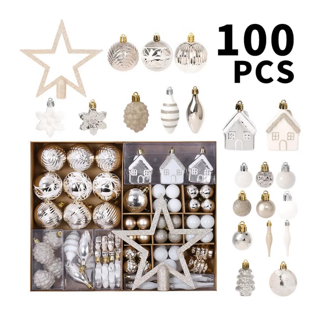 100 Pcs Christmas Ornaments Set, Shatterproof Christmas Tree Ornaments with Hanging Balls & Star, for Wedding, Anniversary, Xmas Eve, Champagne