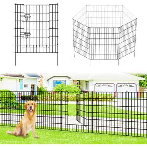 Metal Garden Fence 32 inch H x 28 inch W, 10 Panels (9 Panels + 1Gate), Total 23 ft, No Dig Fence Rustproof Animal Barrier Fencing for Dog, Rabbits, and Patio,Yard (32 H x 28 W (9 Panels + 1 Gate))