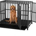 LUCKUP Heavy Duty Dog Crate-42 inch Large Metal Dog Cage with 2 Doors and 4 Wheels, Stackable Dog Kennel for Large & Medium Dogs, Removable Tray