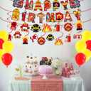 52 PCS Firefighter Birthday Party Decorations, Fire Truck Happy Birthday Banner, Cake Cupcake Topper, Yellow Red Balloons, for Fireman Firefighter Truck Themed Party Supplies
