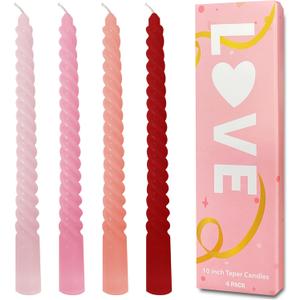 Red Gradient Taper Candles, Spiral Twisted Taper Candles Set of 4, Unscented Taper Candlesticks 10 inch Tall, Home Decor Wedding Decorations