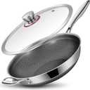 LOLYKITCH New Hybird 12 Inch Tri-Ply Stainless Steel Wok Pan with Lid,Ceramic Nonstick Stir Fry Pans,Induction Cooking Pan,Dishwasher and Oven Safe