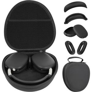 Case for Apple Airpods Max 2/ Airpods Max Headphones, Hard Portable Carry Travel Cover Storage Bag with Silicone Ear Pad Case/Ear Cups Cover/Headband Covers Accessories for AirPods Max, Black