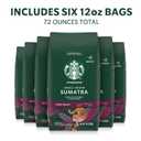 Starbucks Ground Coffee, Dark Roast Hot or Iced Coffee, Single-Origin Sumatra, Six 12 oz Bags