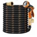 Flexible Garden Hose 75 FT, Ultra Lightweight Water Hoses w/10 Function Sprayer and 3/4" Brass Fittings, Kink-Free, Sturdy, Abrasion Resistant for Yard, Lawn, Outdoor and Gardening(Black Orange)