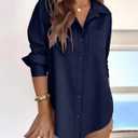 siliteelon Button Down Dress Shirts for Women Work Collared Blouse Tops (Blue, XL)