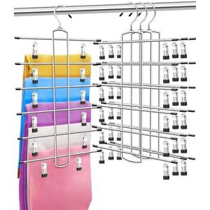 3 Pack Closet Organizers and Storage,6 Tiers Skirt Pants Hangers with Clips Space Saving for Home Organization and Storage,College Dorm Room Essentials for Girls Guys,Wardrobe Clothes Organizer 3 Pcs