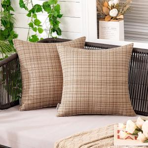 MIULEE Outdoor Waterproof Throw Pillow Covers Decorative Farmhouse Water Resistant Cushion Covers for Tent Patio Garden Couch Sofa Pack of 2, 18x18 Inch Beige