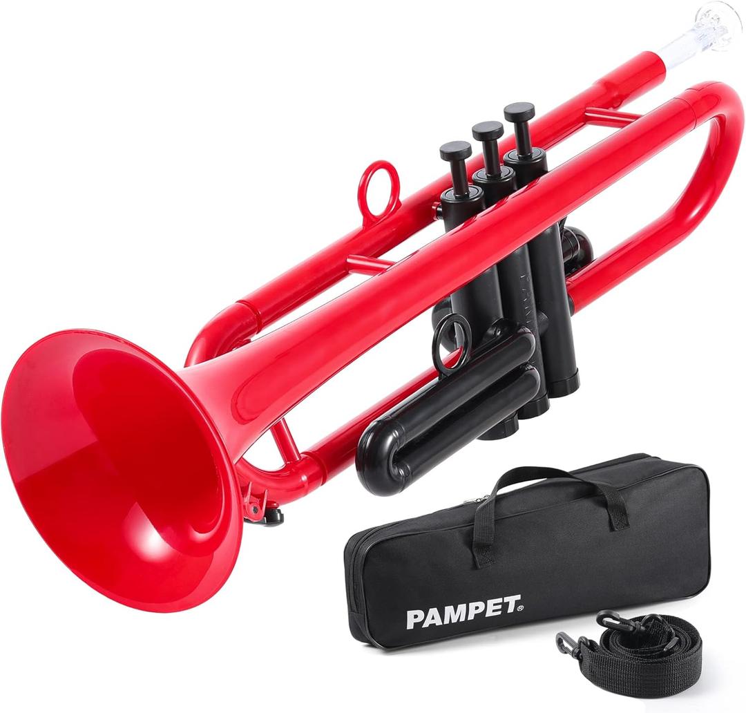 Professional Plastic Bb Trumpet Standard Trumpet Set for Student Beginner With 7C Mouthpiece and 3C Mouthpiece, Bb Trumpet Instrument, Red