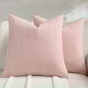 FUTEI Pack of 2 Solid Chenille Throw Pillow Covers 18x18 Inch Soft Farmhouse Decorative Accent Cushion Cases Modern Home Decor for Couch Living Room, Pink