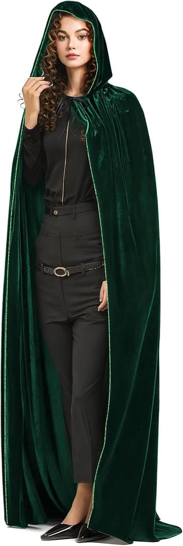ROMASA Hooded Velvet Cape,Adult Full Length Cloak Costume for Halloween Cosplay Costumes (S)