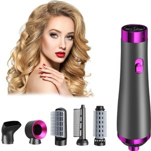 5 in 1 Hair Blower Brush Hairdryer-Detachable and Interchangeable Hot Tools Blow Dryer Brush, Negative Ion Technology Heated Curling Brush for Straightening, Curling, Dry Combing (Star Gray)