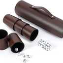 Party Games Leather Dice Cup Set, 5 Black Dices Cups + 25 Dice + Exclusive Storage and Transport Case Made of Faux